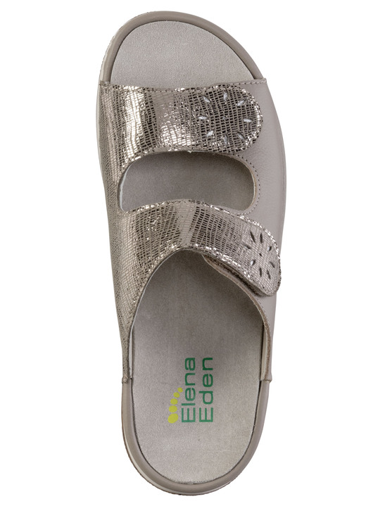 Komfortschuhe - ELENA EDEN, bequeme Damen-Pantoletten, Weite H, mit herausnehmbarem Fußbett, in Größe 036 bis 042, in Farbe TAUPE-ANTIKBRONZE Ansicht 2