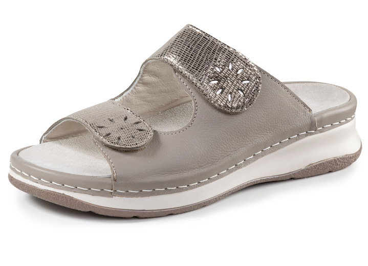 Komfortschuhe - ELENA EDEN, bequeme Damen-Pantoletten, Weite H, mit herausnehmbarem Fußbett, in Größe 036 bis 042, in Farbe TAUPE-ANTIKBRONZE Ansicht 1