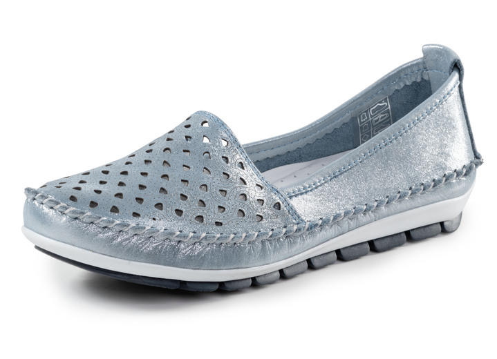 Komfortschuhe - Gemini Mokassin-Slipper aus weichem, glänzend geprägtem Nappaleder, in Größe 036 bis 042, in Farbe MATTSILBER Ansicht 4