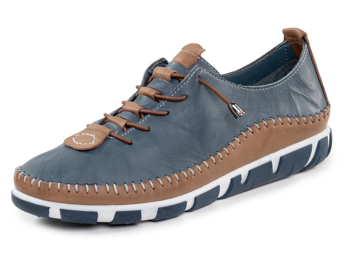 Komfortschuhe - Gemini Schnürschuh mit dezenter Knitter-Struktur, in Größe 036 bis 042, in Farbe JEANS-BRAUN Ansicht 1