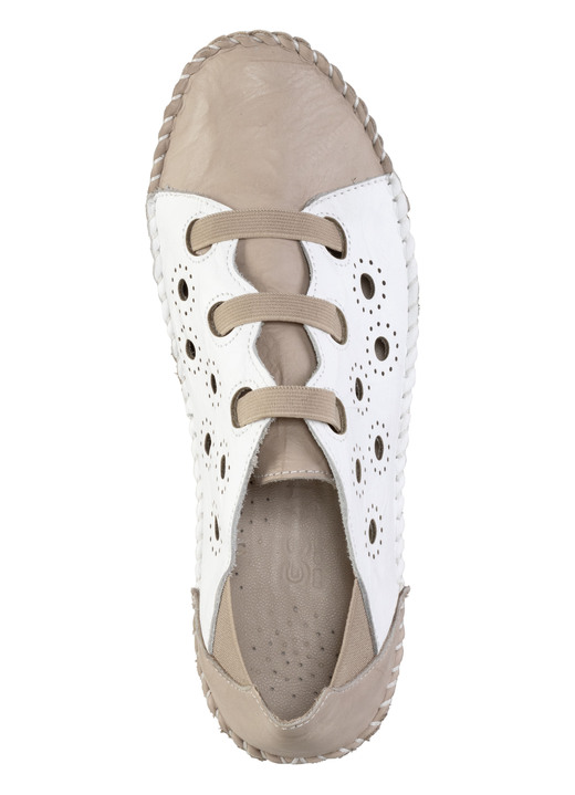 Komfortschuhe - Gemini Mokassin-Slipper mit dezenter Knitter-Struktur, in Größe 036 bis 042, in Farbe TAUPE-WEISS Ansicht 2