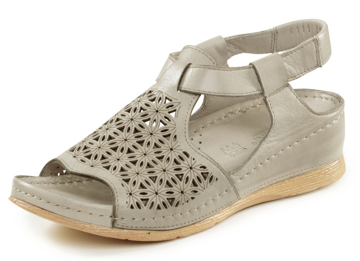 Komfortschuhe - Gemini Sandale aus schattiertem Nappaleder mit Prägung, in Größe 036 bis 042, in Farbe KIESEL Ansicht 1