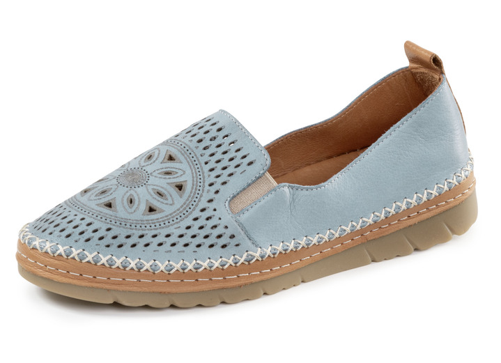 Komfortschuhe - Gemini Slipper aus luftig perforiertem Nappaleder, in Größe 036 bis 042, in Farbe JEANS Ansicht 1