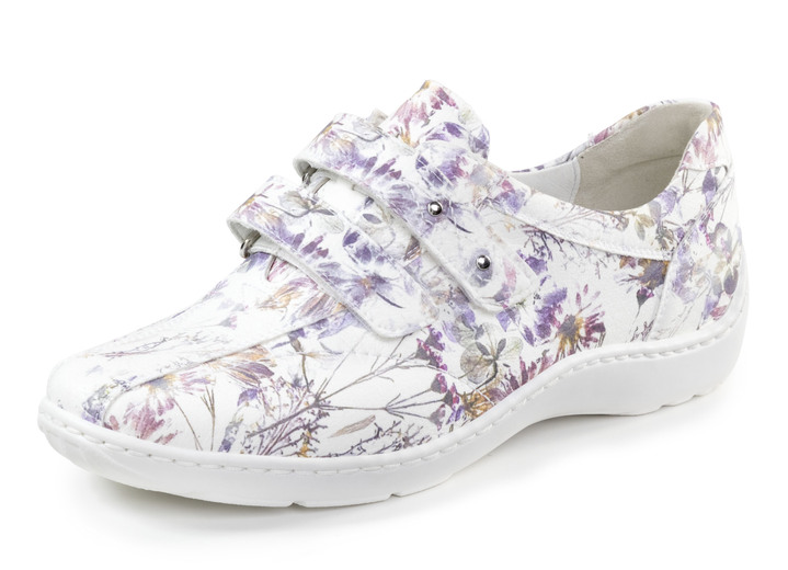 Komfortschuhe - Waldläufer, bequeme Damen-Slipper, Weite H, mit herausnehmbarem Fußbett, in Größe 3 1/2 bis 8, in Farbe WEISS-BUNT Ansicht 1