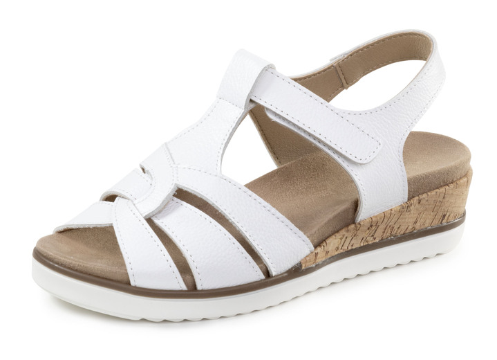 Komfortschuhe - ELENA EDEN Stegspangen-Sandale aus genarbtem Nappaleder, in Größe 035 bis 041, in Farbe WEISS Ansicht 1