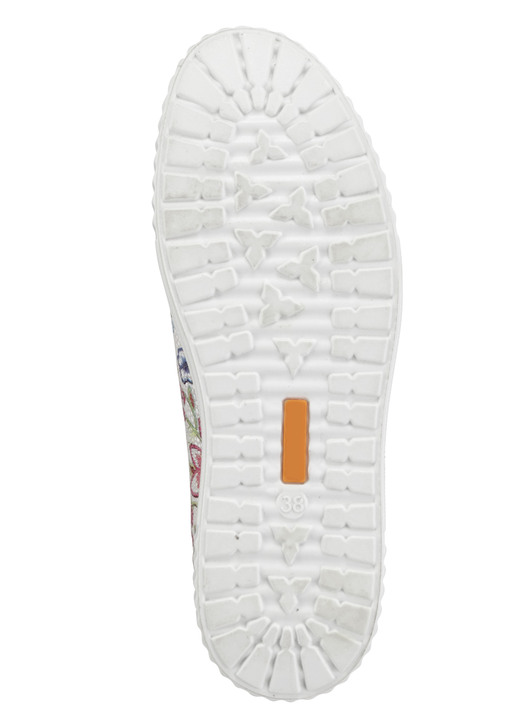 Komfortschuhe - Slipper aus floral bedrucktem Leder, in Größe 036 bis 042, in Farbe ECRU-BUNT Ansicht 3