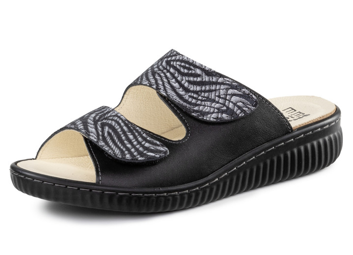 Komfortschuhe - ELENA EDEN Pantolette mit teilweise schimmerndem Zebra-Druck, in Größe 036 bis 042, in Farbe SCHWARZ Ansicht 1