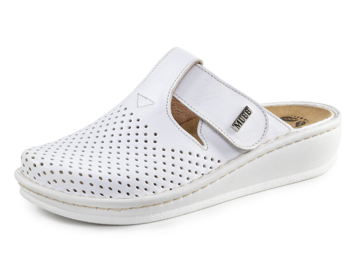 Komfortschuhe - Mubb, sommerliche Damen-Clogs, Weite H, mit herausnehmbarem Fußbett, in Größe 036 bis 042, in Farbe WEISS Ansicht 1