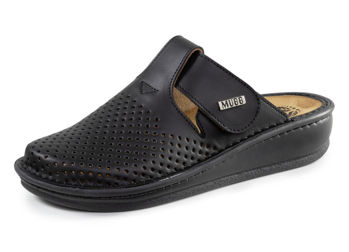 Komfortschuhe - Mubb Clog aus perforiertem Nappaleder, in Größe 036 bis 042, in Farbe SCHWARZ Ansicht 1