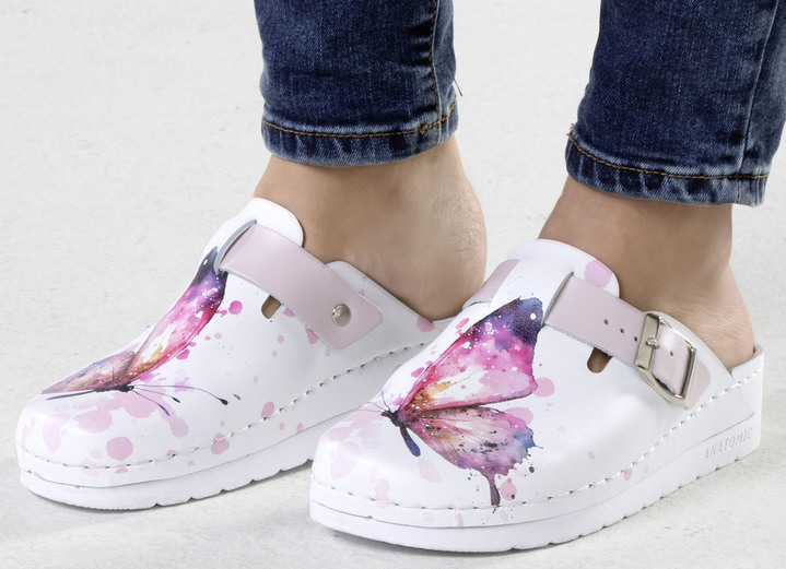 Komfortschuhe - ELENA EDEN, klassische Damen-Clogs, Weite, G, mit verstellbarer Schließe, in Größe 036 bis 041, in Farbe WEISS-BUNT Ansicht 4