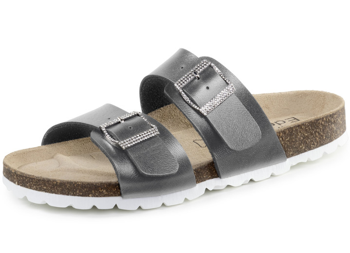 Komfortschuhe - ELENA EDEN Pantolette mit Glitzersteinchen verzierten Schließen, in Größe 036 bis 042, in Farbe WEISS Ansicht 4