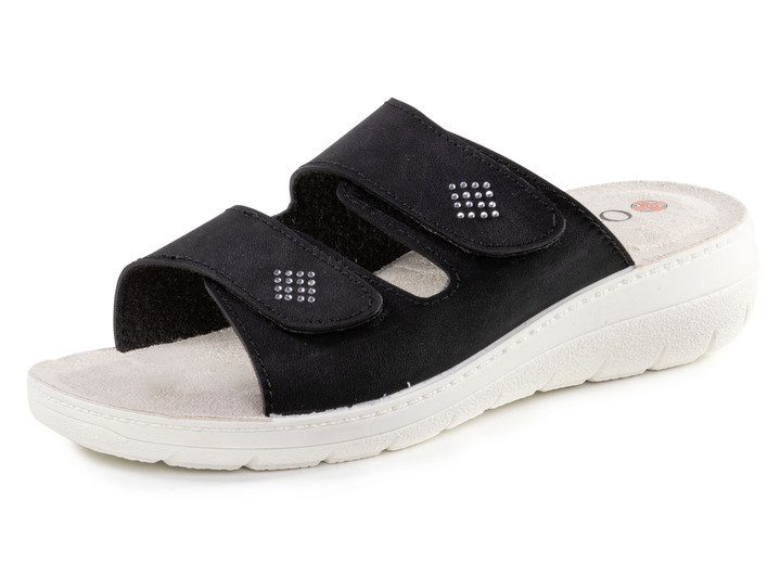 Komfortschuhe - Pantolette mit Glitzersteinchen, in Größe 036 bis 042, in Farbe SCHWARZ Ansicht 1