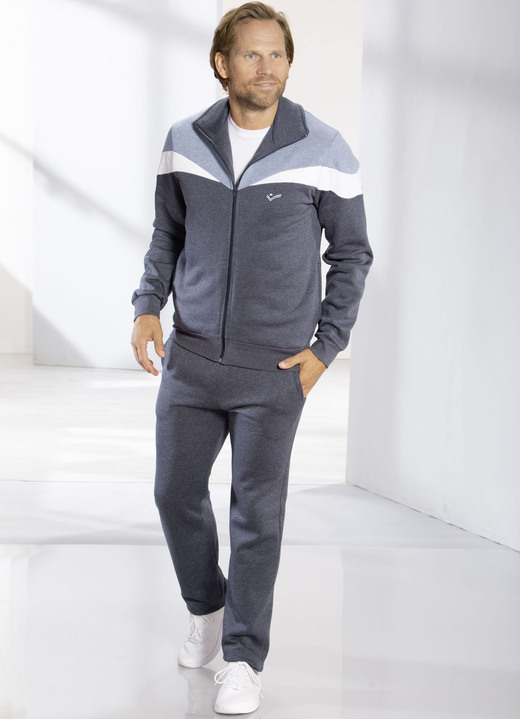 Sport- & Freizeitmode - Freizeitanzug mit Seitentaschen, in Größe 024 bis 062, in Farbe JEANSBLAU-HELLBLAU MELIERT Ansicht 2