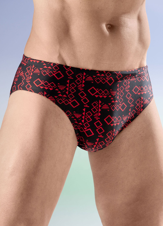 Bademode - Schwab Badehose in Slipform, in Größe 004 bis 009, in Farbe SCHWARZ-ROT