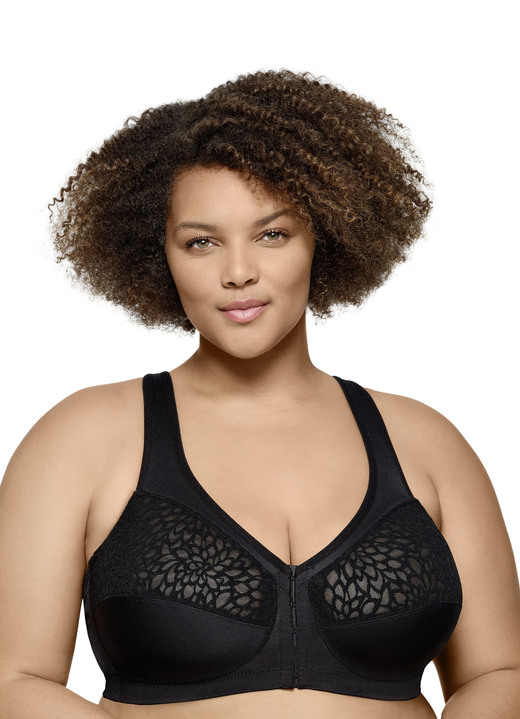 Soft-BH - Glamorise Stütz-BH mit praktischem Vorderverschluss, in Größe 090 bis 120, in Cup G, in Farbe SCHWARZ Ansicht 1