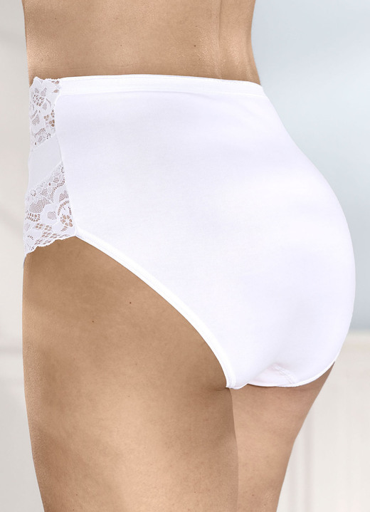 Mode - Laurina Viererpack Slips mit hübscher Elastikspitze, in Größe 036 bis 050, in Farbe WEISS Ansicht 2