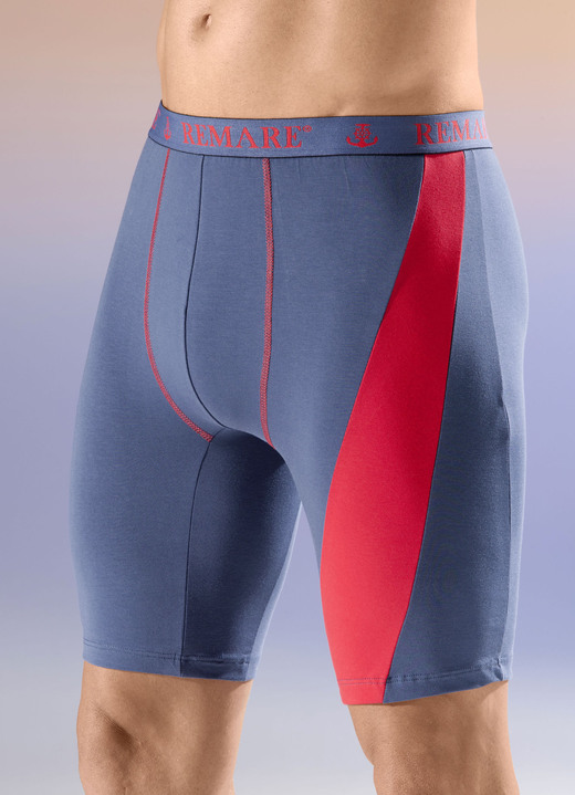 Unterwäsche - Dreierpack Longpants mit Elastikbund, in Größe 005 bis 011, in Farbe 2X INDIGOBLAU-ROT, 1X UNI INDIGOBLAU