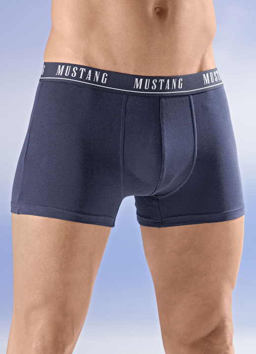 Unterwäsche - Mustang Dreierpack Pants mit Elastikbund, in Größe 004 bis 008, in Farbe 1X NAVY, 1X BLAU, 1X TÜRKIS Ansicht 1