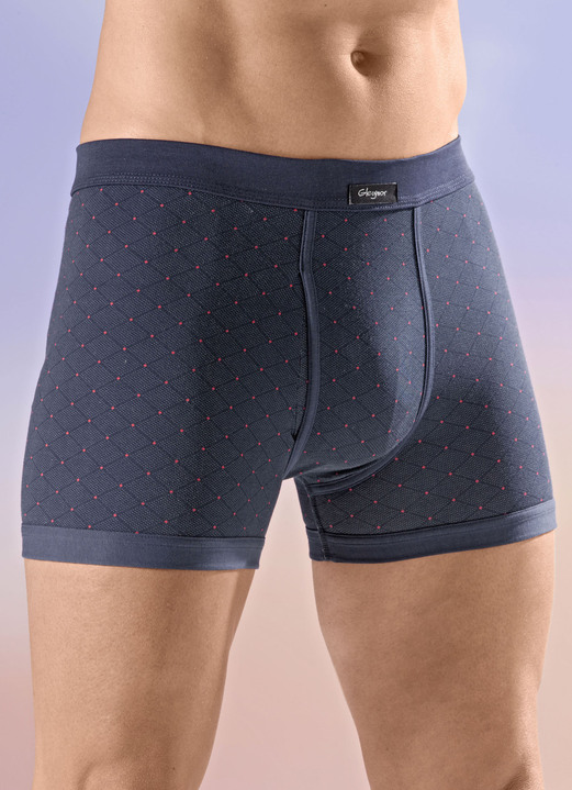 Unterwäsche - Viererpack Unterhosen mit Alloverdessin, in Größe 005 bis 011, in Farbe 2X NAVY-ROT, 2X SCHWARZ-ROT Ansicht 1