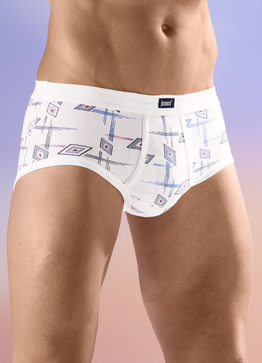 Unterwäsche - Fünferpack Slips mit Alloverdessin, in Größe 005 bis 014, in Farbe 3X WEISS-BUNT, 2X MARINE-BUNT Ansicht 1