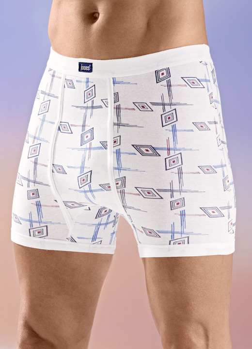 Unterwäsche - Viererpack Unterhosen mit Alloverdessin, in Größe 005 bis 014, in Farbe 2X WEISS-BUNT, 2X MARINE-BUNT Ansicht 1