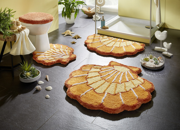 Badgarnituren - Barfußweiche Badgarnitur in Muschel-Optik, in Größe 100 (Vorleger halbrund, 50/ 80 cm) bis 112 (WC-Deckelbezug, 47/ 50 cm), in Farbe BLAU Ansicht 3