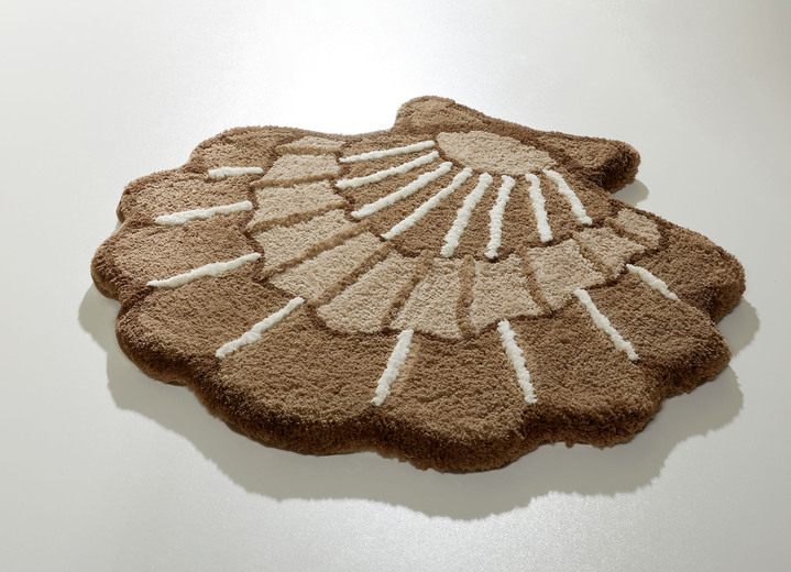 Badgarnituren - Barfußweiche Badgarnitur in Muschel-Optik, in Größe 100 (Vorleger halbrund, 50/ 80 cm) bis 112 (WC-Deckelbezug, 47/ 50 cm), in Farbe BRAUN Ansicht 1