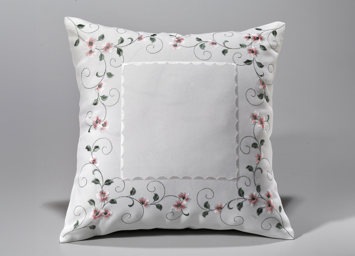 Tischdecken - Bestickte Tisch- und Raumdekoration mit Blümchen-Bordüre, in Größe 140 (Läufer, 40/ 90 cm) bis 404 (Kissenbezug, 40/ 40 cm), in Farbe WOLLWEISS-GRAU Ansicht 7