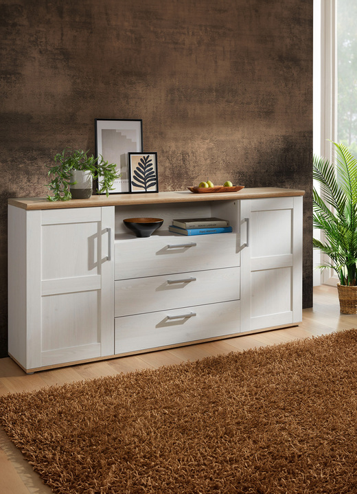 Sideboards & Kommoden - Hochwertiges Sideboard, in Farbe WEISS-EICHE Ansicht 1