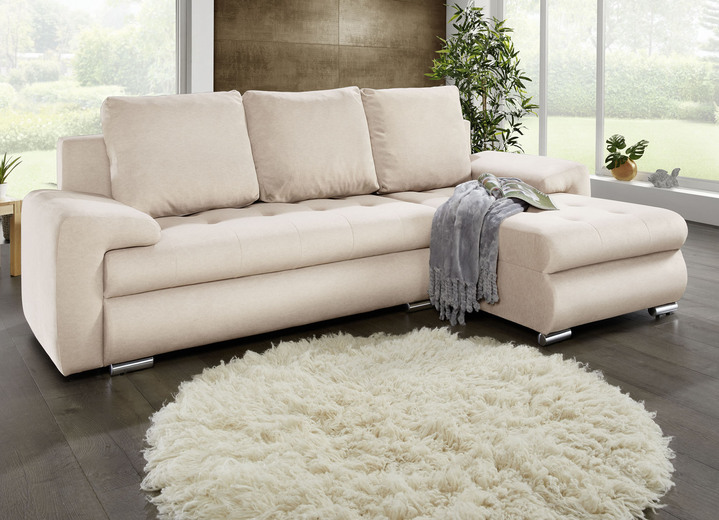 Funktions-Polstermöbel - Polsterecke mit Bettfunktion und Bettkasten, in Farbe CREME Ansicht 1