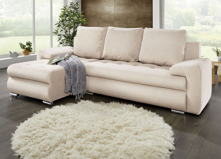 Funktions-Polstermöbel - Polsterecke mit Bettfunktion und Bettkasten, in Farbe CREME Ansicht 1