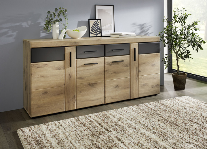 Sideboards & Kommoden - Kommode mit anthrazitfarbenen Elementen, in Farbe EICHE-ANTHRAZIT, in Ausführung Kommode, 4-türig Ansicht 1