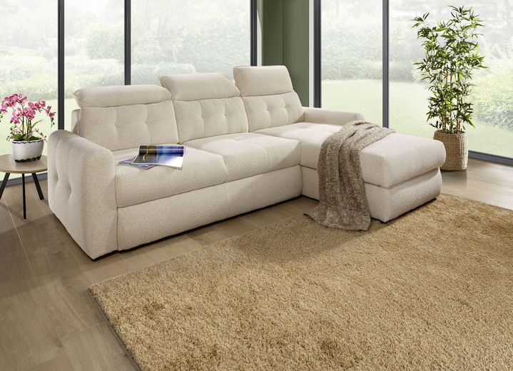 Funktions-Polstermöbel - Polsterecke mit Bettfunktion und Bettkasten, in Farbe CREME Ansicht 1