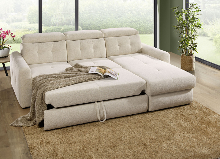 Funktions-Polstermöbel - Polsterecke mit Bettfunktion und Bettkasten, in Farbe CREME Ansicht 3