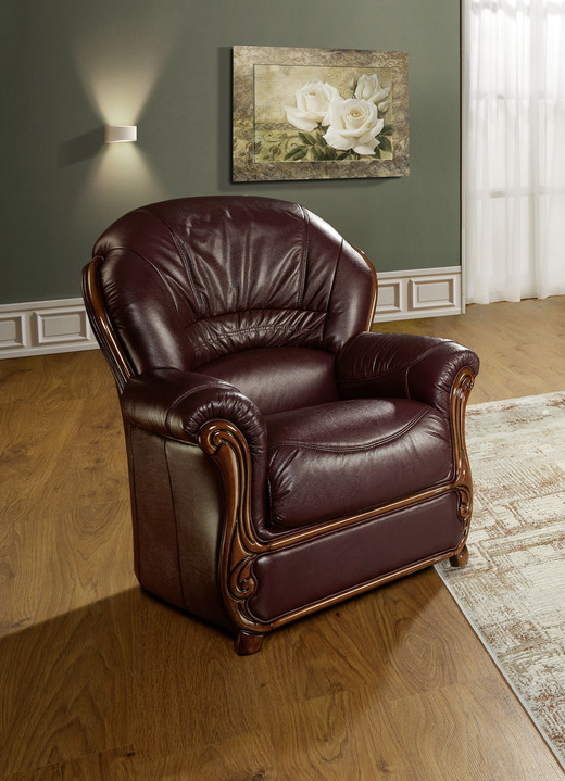 Polstermöbel - Frei im Raum aufstellbare Polstermöbel mit Lederbezug, in Farbe BORDEAUX, in Ausführung Leder-Sessel Ansicht 2