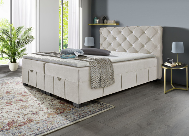Betten - Boxspringbett mit Kaltschaumtopper, in Farbe CREME Ansicht 1