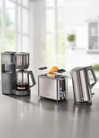 Küchengeräte-Serien - Grundig Frühstücksserie aus hochwertigem Edelstahl, in Farbe GRAU, in Ausführung Toaster – Farbe GRAU – Ansicht 