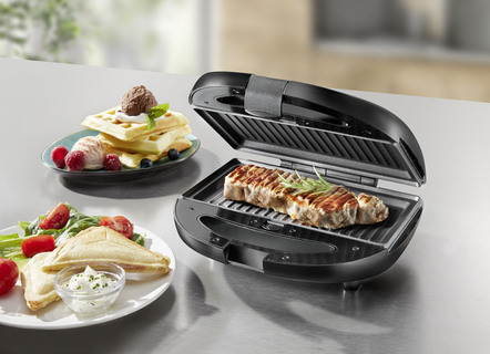 - Variogrill mit 3 Wechselplatten, in Farbe SCHWARZ – Farbe SCHWARZ – Ansicht 