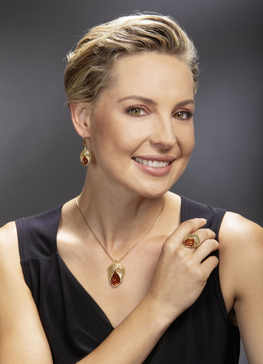 Ohrschmuck - Vergoldete Ohrringe mit Bernstein, in Farbe  Ansicht 1