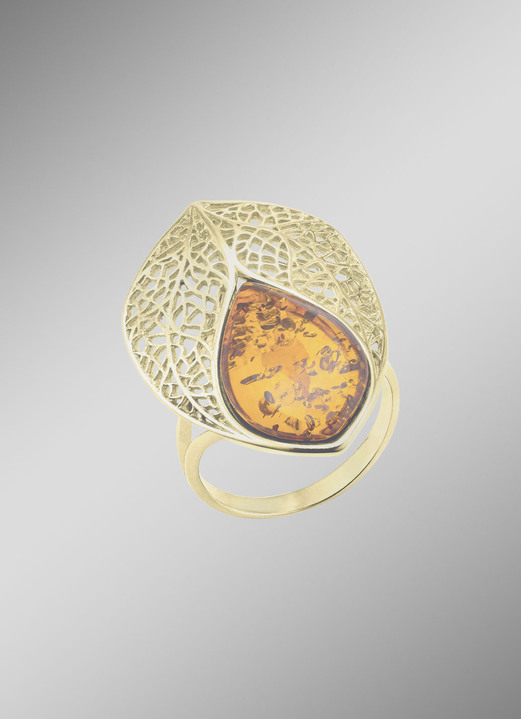 Ringe - Vergoldeter Damenring mit Bernstein, in Größe 160 bis 220, in Farbe  Ansicht 2