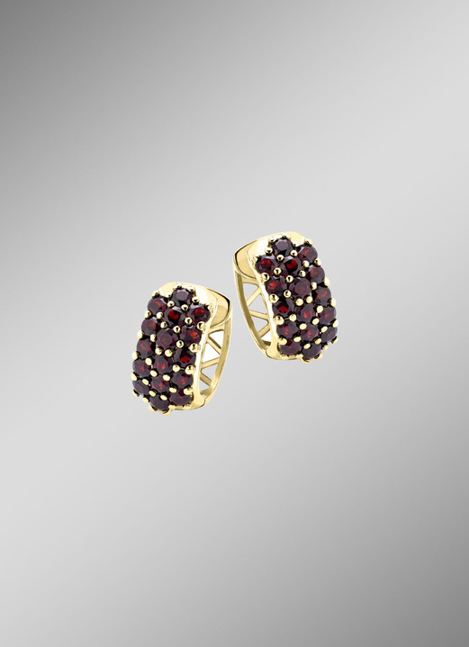 Ohrschmuck - Vergoldete Creolen mit Granat, in Farbe  Ansicht 1