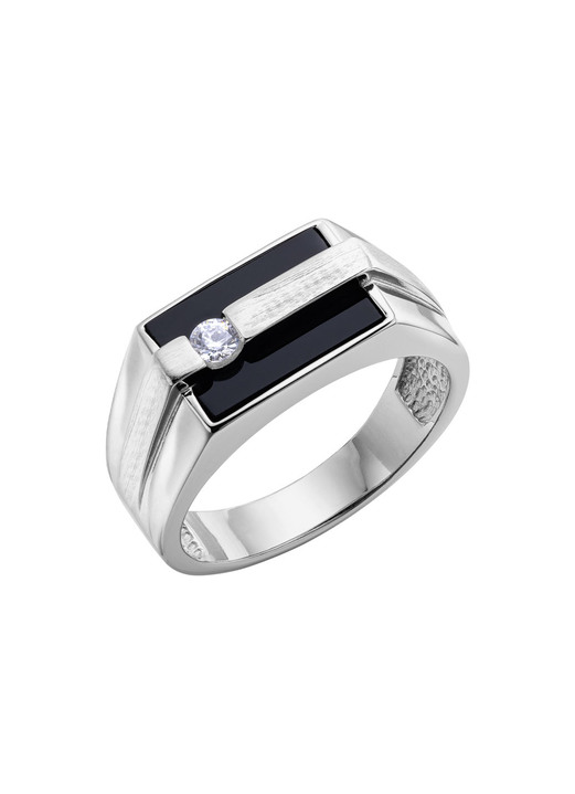 Ringe - Herrenring aus Silber mit Echt Onyx und synthetischen Zirkonia, in Größe 180 bis 240, in Farbe  Ansicht 2
