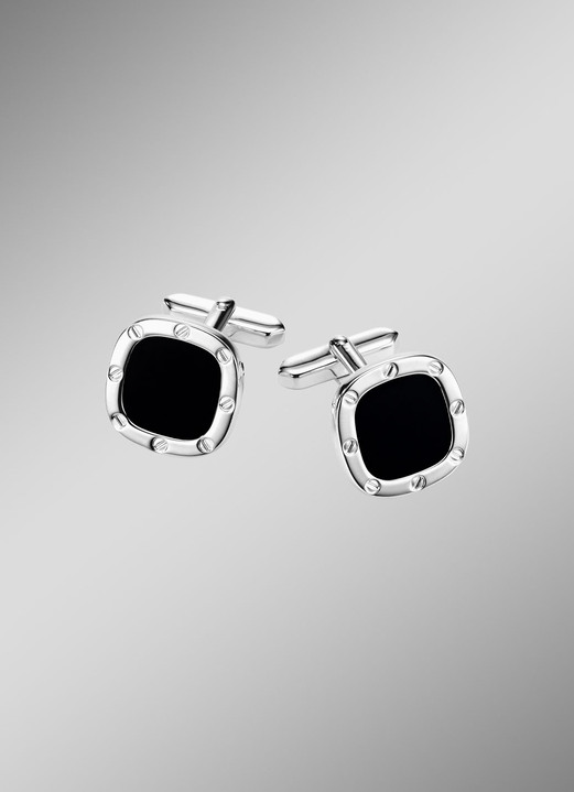 Krawattenhalter & Manschettenknöpfe - Manschettenknöpfe aus Silber mit Onyx, in Farbe  Ansicht 1