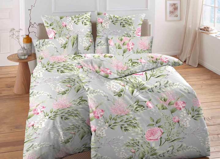 Bettwäschegarnituren - Biberna Bettwäsche-Garnitur in Renforcé-Qualität, in Größe 111 (40/80 cm + 135/200 cm) bis 115 (80/80 cm + 155/220 cm), in Farbe GRAU-BUNT Ansicht 2