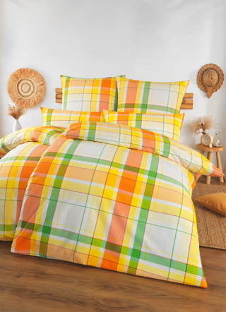 Bettwäschegarnituren - Seersucker Bettwäsche-Garnitur von Florella, in Größe 111 (40/80 cm + 135/200 cm) bis 115 (80/80 cm + 155/220 cm), in Farbe BLAU-GRAU