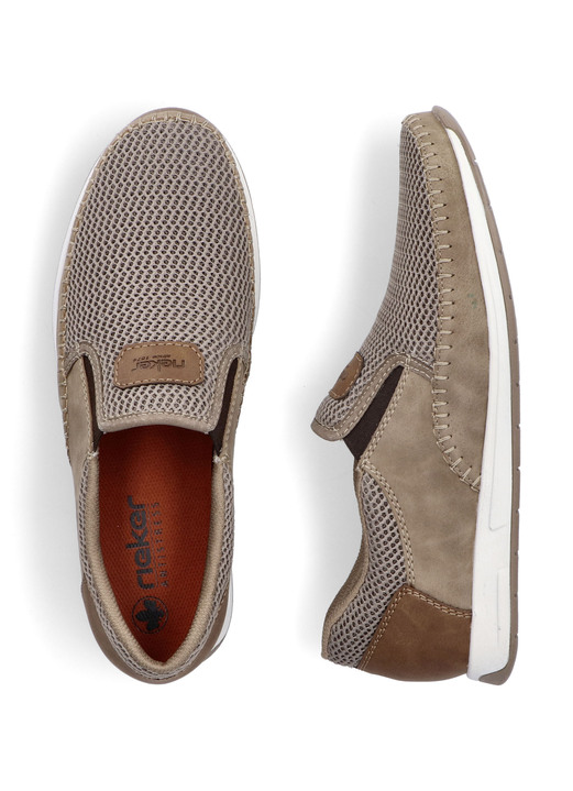 Slipper & Schnürschuhe - Rieker, sommerliche Herren-Slipper, mit Gummizug, in Größe 040 bis 046, in Farbe BLAU-BRAUN Ansicht 10