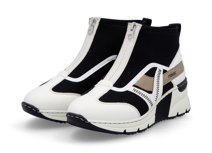 Komfortschuhe - Rieker, stylische Damen-Boots, Weite G, mit herausnehmbarem Fußbett, in Größe 036 bis 042, in Farbe CREME-SCHWARZ-BRAUN Ansicht 4