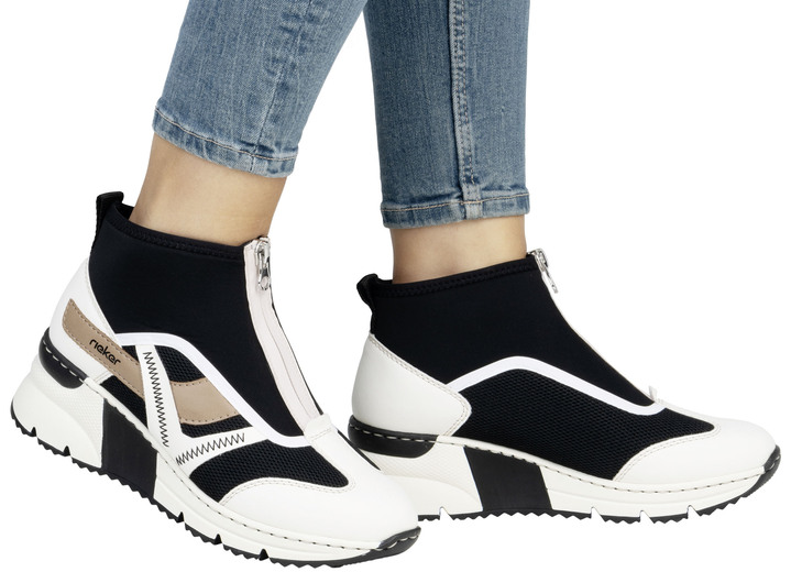 Komfortschuhe - Rieker, stylische Damen-Boots, Weite G, mit herausnehmbarem Fußbett, in Größe 036 bis 042, in Farbe CREME-SCHWARZ-BRAUN Ansicht 8
