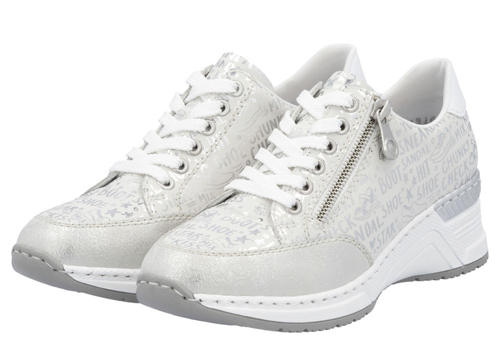 Komfortschuhe - Rieker Schnür-Sneaker aus bedrucktem Synthetikmaterial, in Größe 036 bis 042, in Farbe HELLBLAU-SILBER Ansicht 12