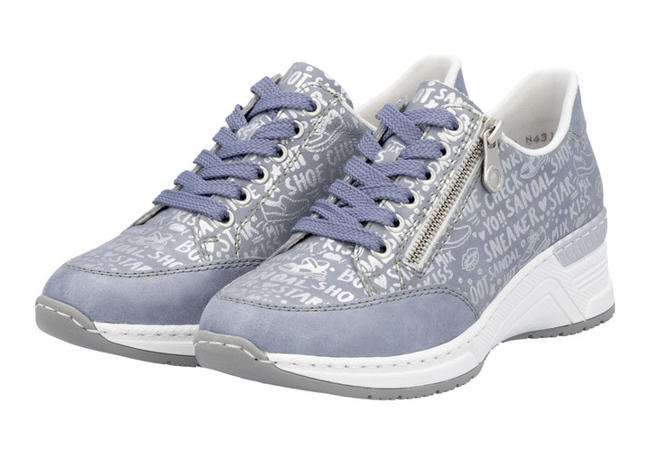 Komfortschuhe - Rieker Schnür-Sneaker aus bedrucktem Synthetikmaterial, in Größe 036 bis 042, in Farbe HELLBLAU-SILBER Ansicht 4